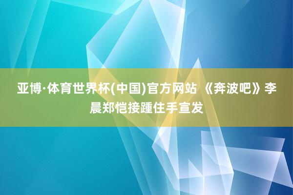 亚博·体育世界杯(中国)官方网站 《奔波吧》李晨郑恺接踵住手宣发
