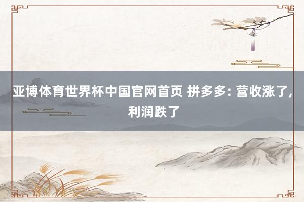 亚博体育世界杯中国官网首页 拼多多: 营收涨了, 利润跌了