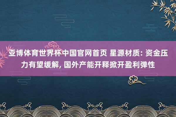 亚博体育世界杯中国官网首页 星源材质: 资金压力有望缓解， 国外产能开释掀开盈利弹性